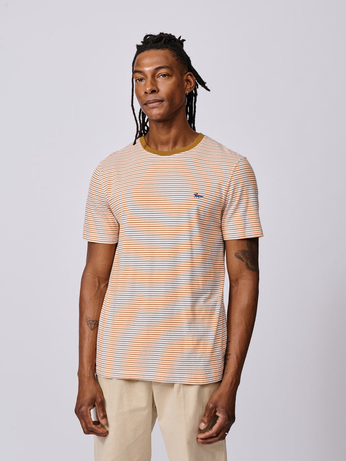 Aubin Orange Mix Deacon Feeder Stripe T-Shirt | T-Shirt
