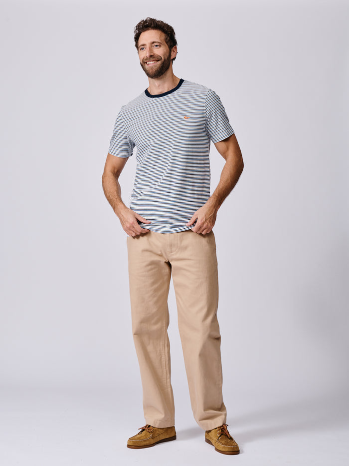 Aubin Blue Mix Deacon Feeder Stripe T-Shirt | T-Shirt