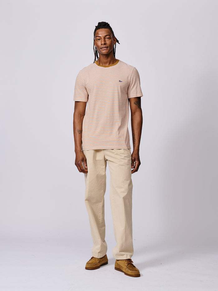 Aubin Orange Mix Deacon Feeder Stripe T-Shirt | T-Shirt