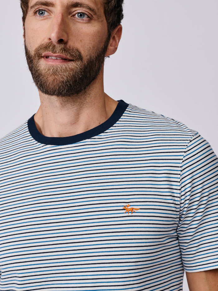 Aubin Blue Mix Deacon Feeder Stripe T-Shirt | T-Shirt