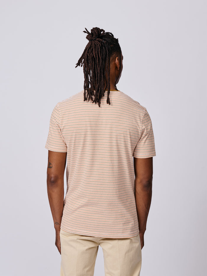 Aubin Orange Mix Deacon Feeder Stripe T-Shirt | T-Shirt