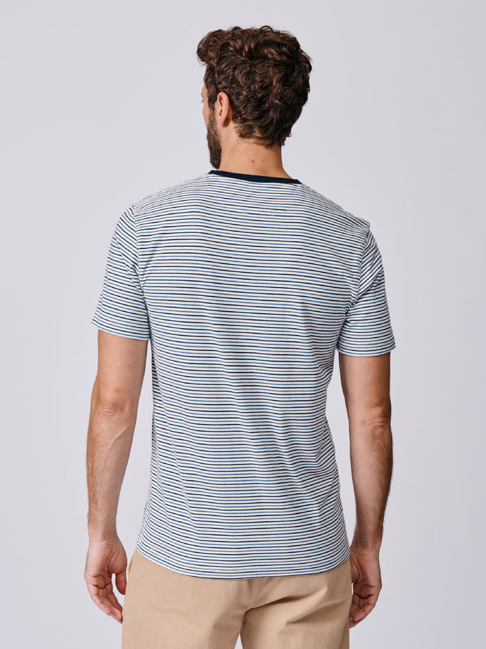 Aubin Blue Mix Deacon Feeder Stripe T-Shirt | T-Shirt