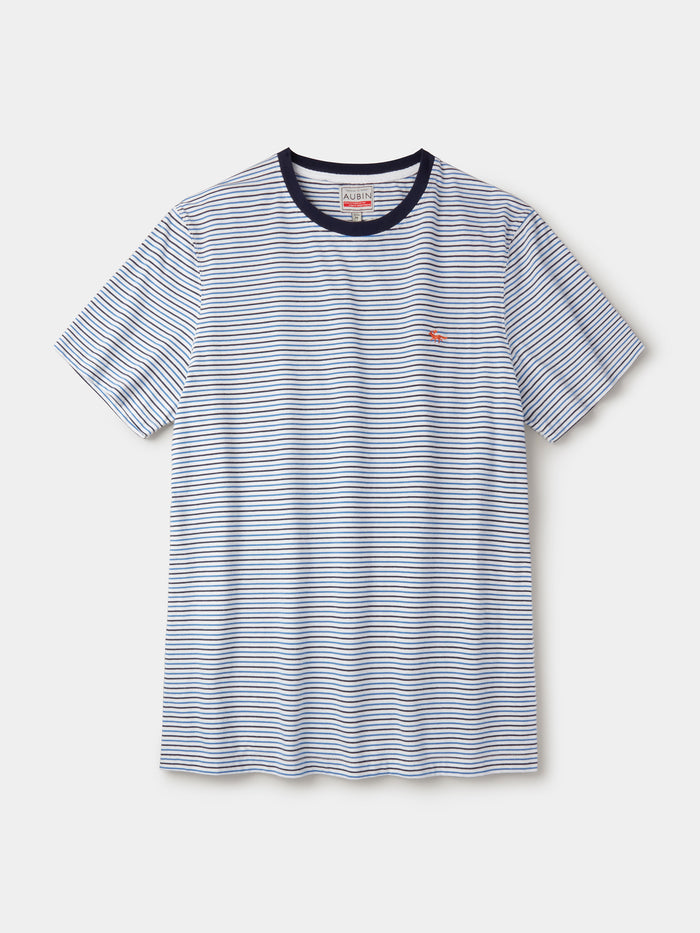 Aubin Blue Mix Deacon Feeder Stripe T-Shirt | T-Shirt