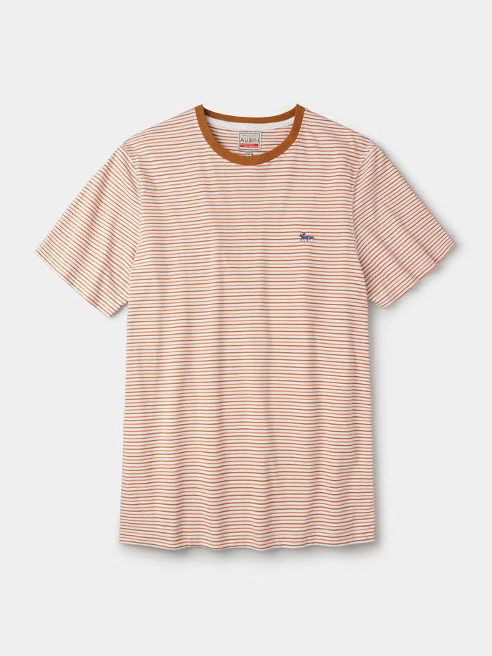 Aubin Orange Mix Deacon Feeder Stripe T-Shirt | T-Shirt