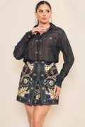 Style the Denim Effect Indigo Gold Skirt Set exclusively at Born To Glam