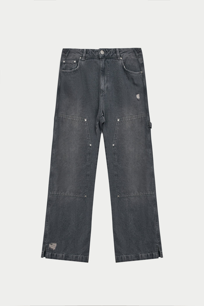 DENIM RIVET DETAIL CARPENTER JEANS - GREY WASH
