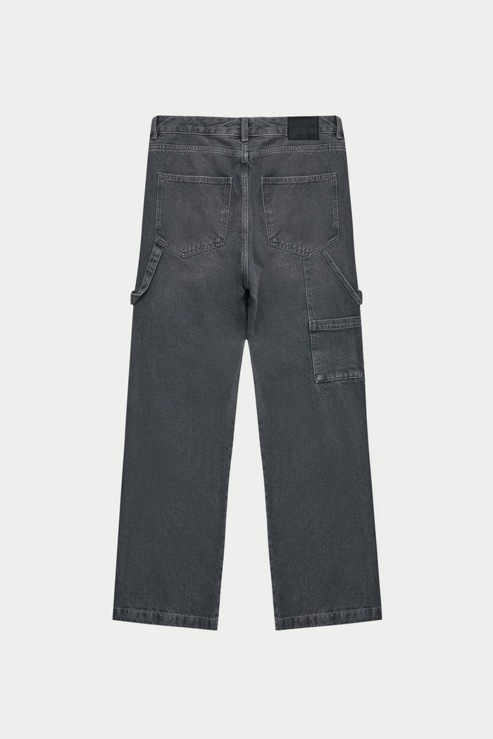 DENIM RIVET DETAIL CARPENTER JEANS - GREY WASH