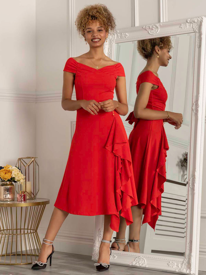DESIREE FRILL FIT & FLARE DRESS (SCARLET RED)