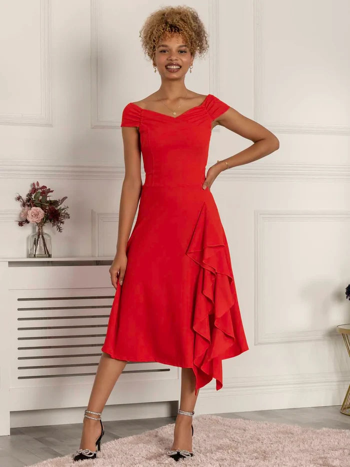 DESIREE FRILL FIT & FLARE DRESS (SCARLET RED)