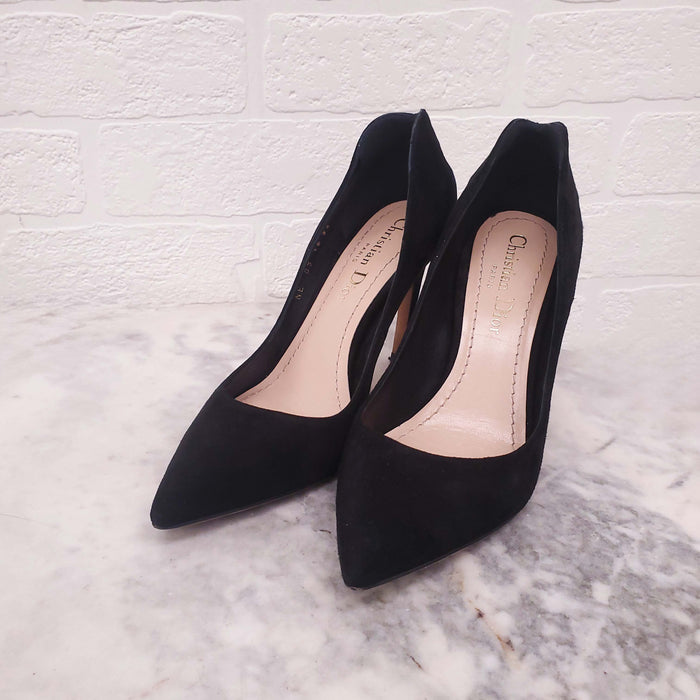 DIOR SUEDE HEELS WITH GOLD HEART - SIZE 35