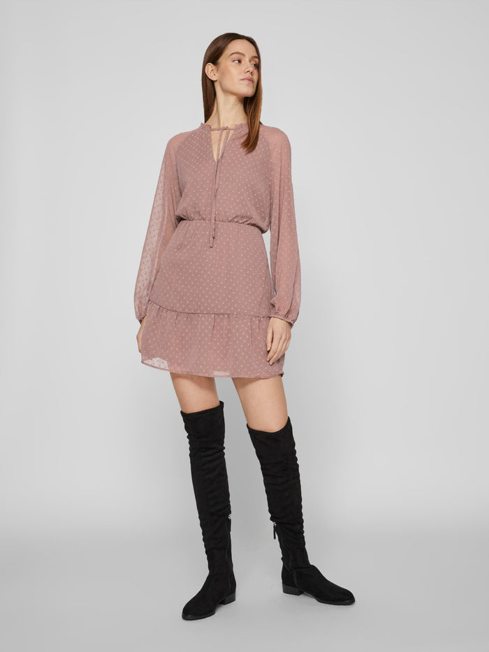 DOBBY L/S SHORT DRESS (TWILIGHT MAUVE)
