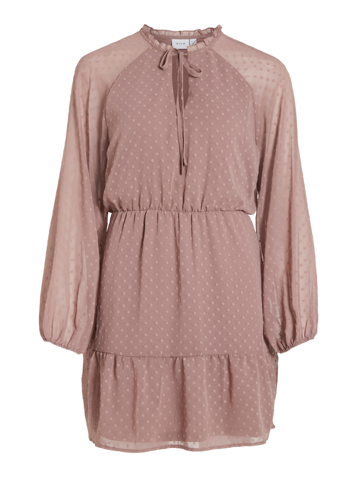DOBBY L/S SHORT DRESS (TWILIGHT MAUVE)