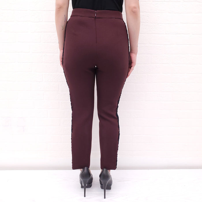 DOLCE & GABBANA BURGUNDY TROUSERS WITH LACE DETAIL - SIZE 36