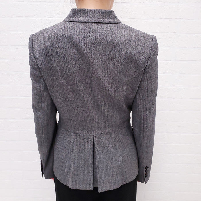 DOLCE & GABBANA GREY HOUNDSTOOTH BLAZER WITH LEOPARD INTERIOR - SIZE 40