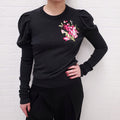 DOLCE & GABBANA GREY SWEATER WITH FLORAL PATCHWORK - SIZE 38