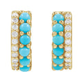 Double Row Diamond & Turquoise Hoop Earrings - 14k Yellow Gold