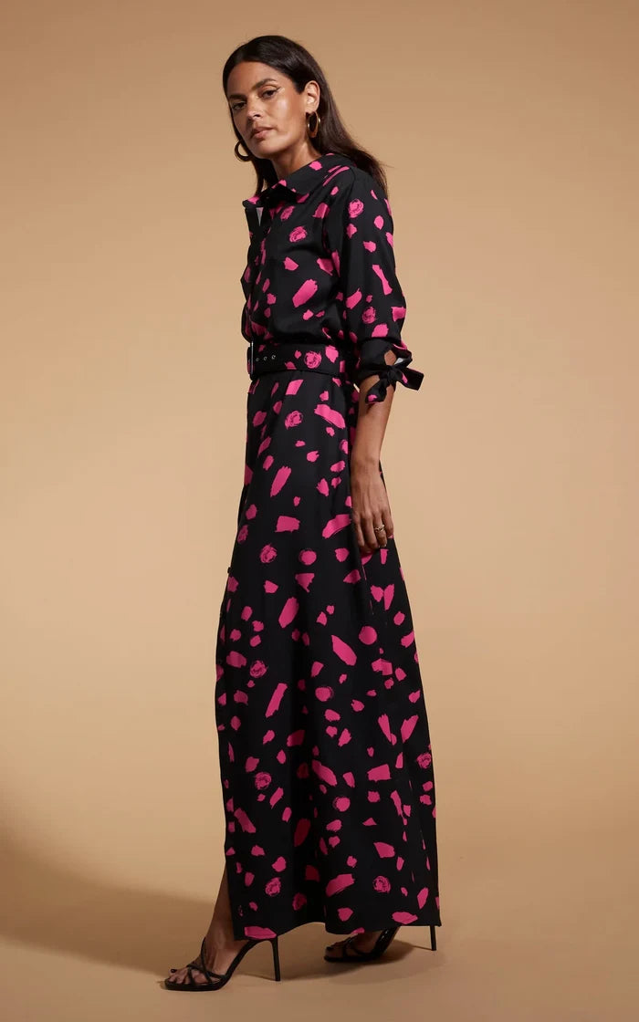 DOVE DRESS (ABSTRACT DOT ON BLACK)