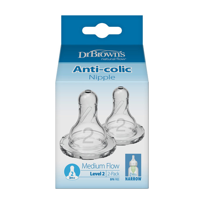 Dr. Brown's Natural Flow Narrow Baby Bottle Silicone Nipple | 2-Pack