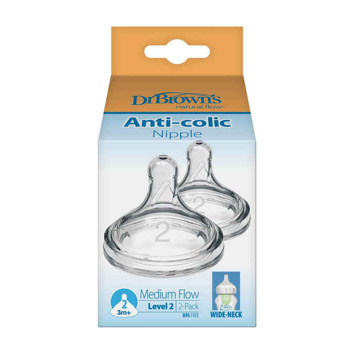 Dr. Brown's Natural Flow Wide Neck Baby Bottle Silicone Nipple | 2-Pack