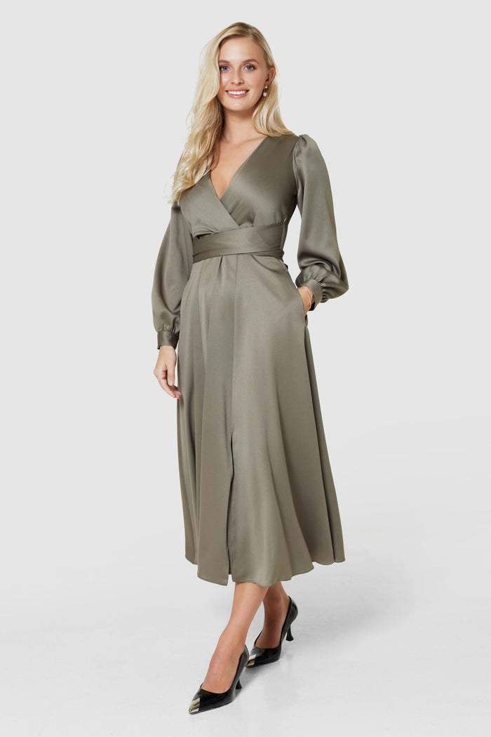 Earla Full Skirt Midi Dress (Olive)