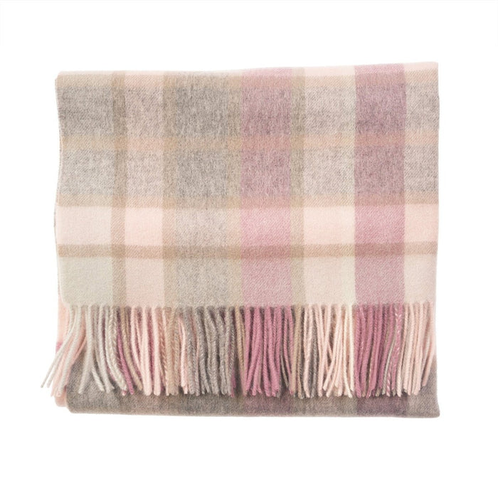Edinburgh Lambswool Tartan Stole - Soft Luxury Check Wrap with Fringe - Artillery Check Light Pink - Heritage Of Scotland -