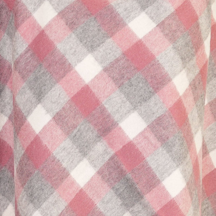 Edinburgh Lambswool Tartan Stole - Soft Luxury Check Wrap with Fringe - Big Check Muted White and Pink - Heritage Of Scotland -