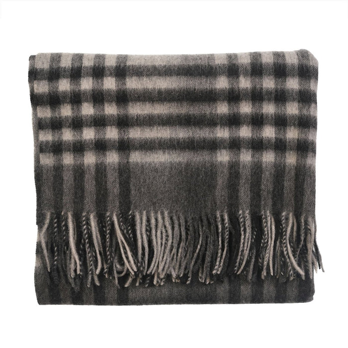 Edinburgh Lambswool Tartan Stole - Soft Luxury Check Wrap with Fringe - Chequer Tartan Dark Grey - Heritage Of Scotland -