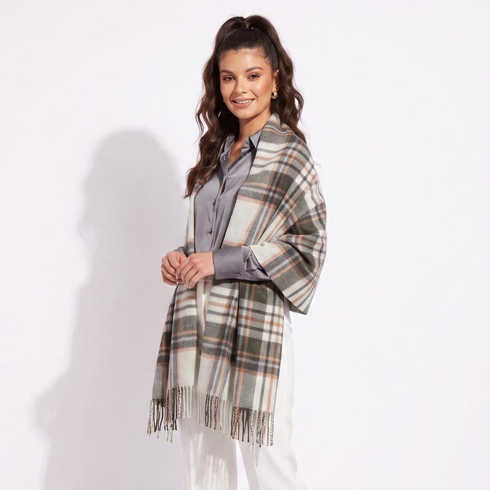 Edinburgh Lambswool Tartan Stole – Soft Luxury Check Wrap with Fringe - Royal Stewart Vintage Duck Egg - Heritage Of Scotland -