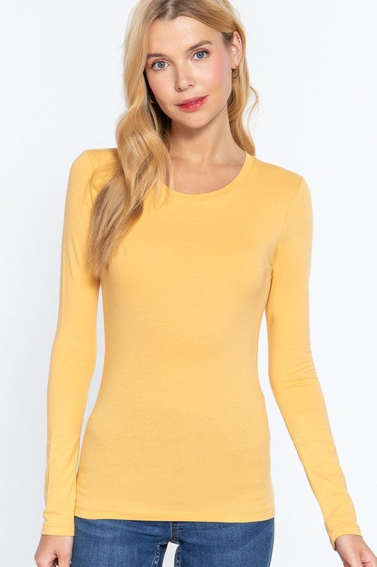 Essential Long Sleeve Cotton-Spandex Crew Neck Jersey Top