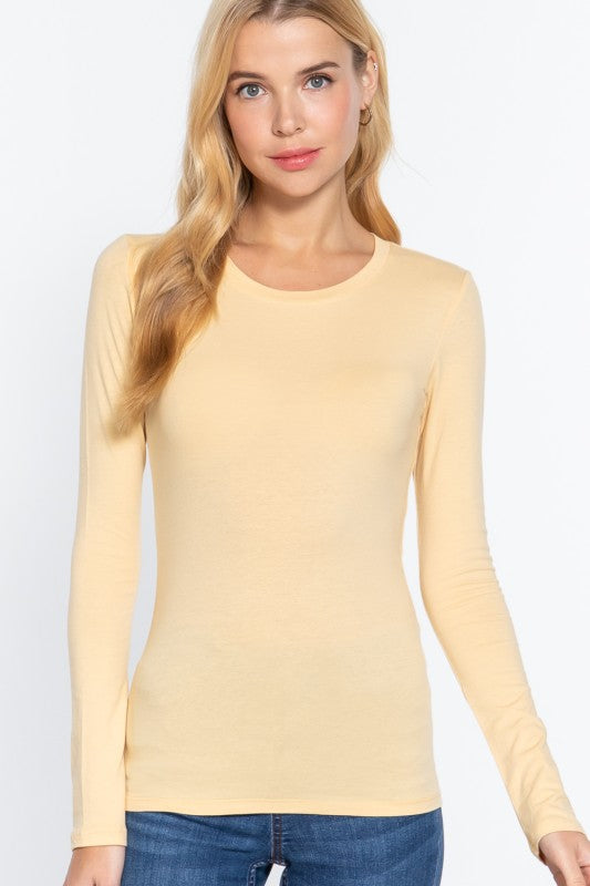 Essential Long Sleeve Cotton-Spandex Crew Neck Jersey Top
