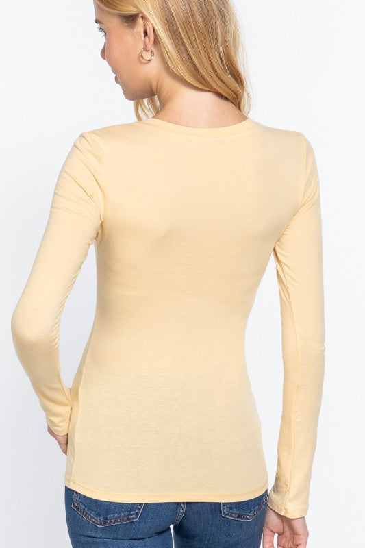 Essential Long Sleeve Cotton-Spandex Crew Neck Jersey Top