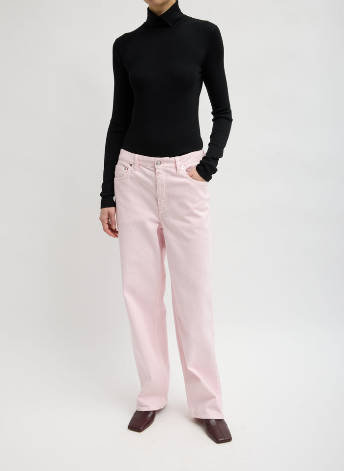 FEATHER WEIGHT RIBBED SWEATER SPLIT NECK TURTLENEC
