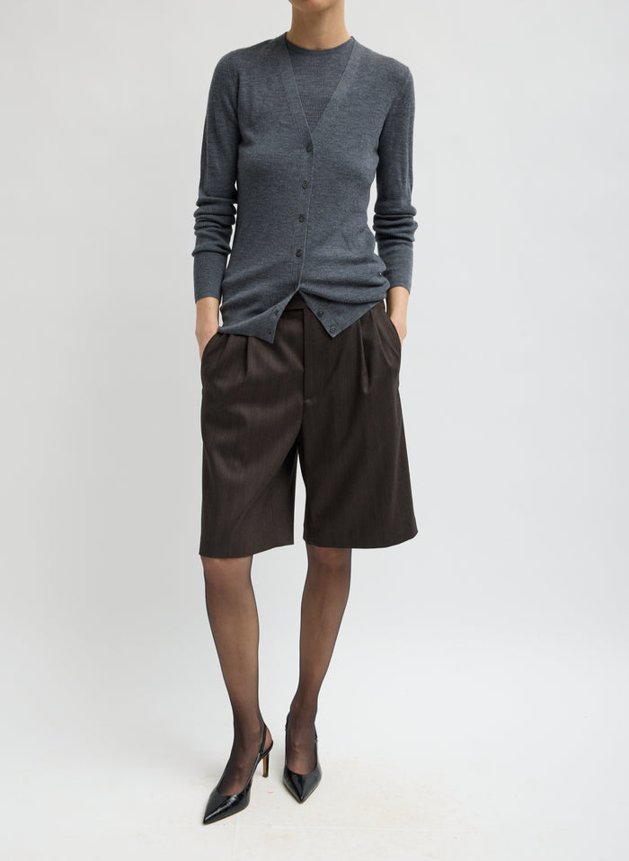 FEATHER WEIGHT RIBBED VNECK SLIM CARDIGAN
