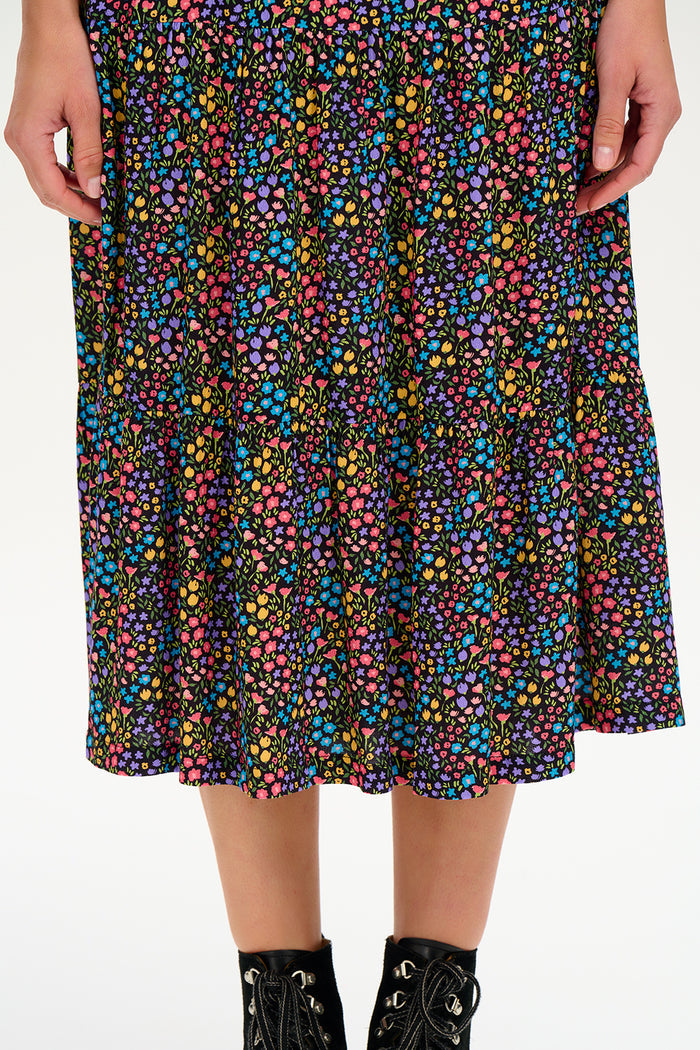 Felicity Tiered Skirt - Black/Multi, Ditsy Floral