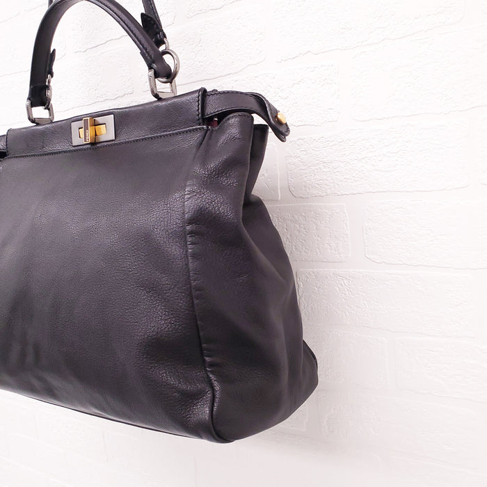 FENDI BLACK MEDIUM PEEKABOO BAG WITH PINK INTERIOR