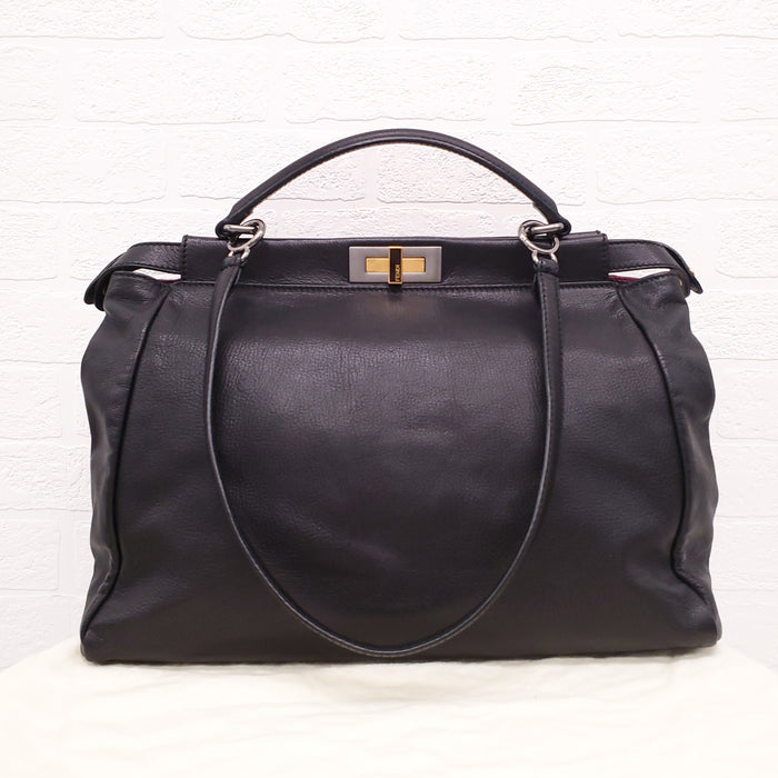 FENDI BLACK MEDIUM PEEKABOO BAG WITH PINK INTERIOR