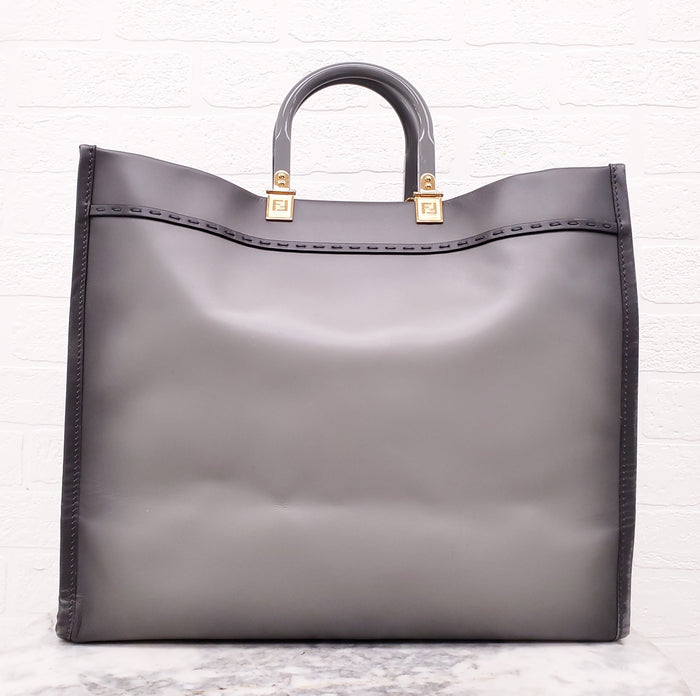 FENDI GREY LEATHER MEDIUM SUNSHINE TOTE