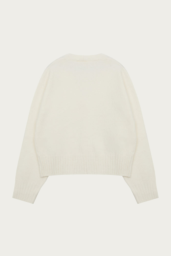 FLUFFY KNIT EMBLEM CARDIGAN - OFF-WHITE