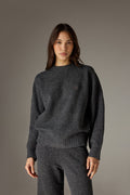 FLUFFY KNIT EMBLEM EMBROIDERED CREW - CHARCOAL