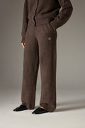 FLUFFY KNIT EMBLEM EMBROIDERED JOGGER - BROWN