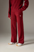 FLUFFY KNIT EMBLEM EMBROIDERED JOGGER - BURGUNDY