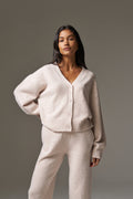 FLUFFY KNITTED EMBLEM EMBROIDERED CARDIGAN - PINK