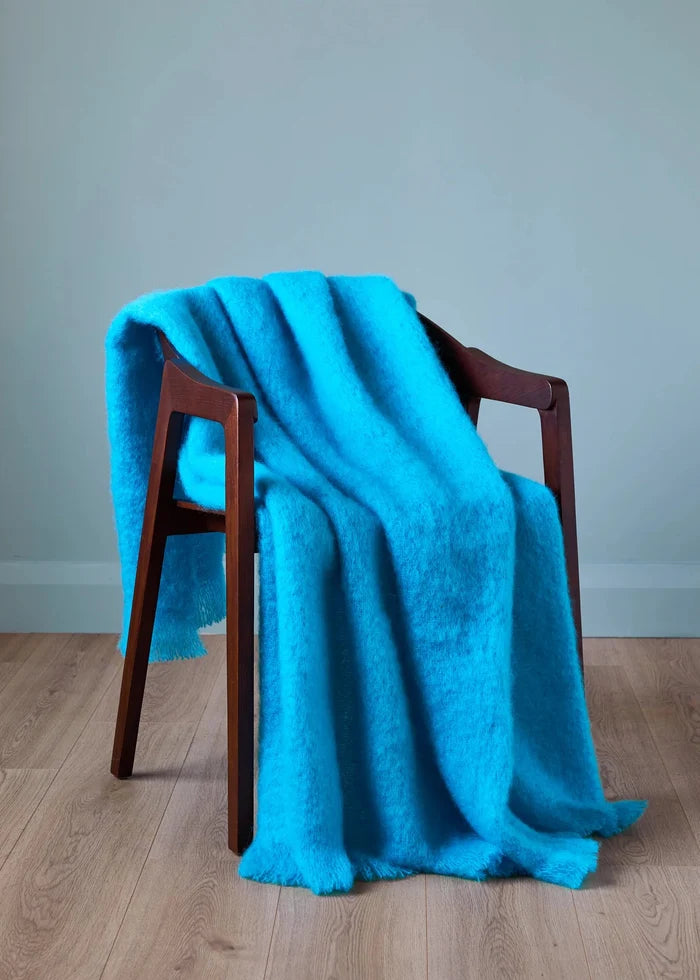 Foxford Boyne Mohair Throw - Blue Irish Luxury Blanket