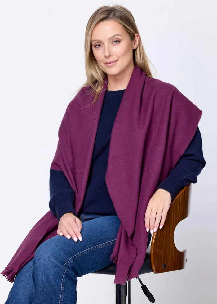 Foxford Solid Aubergine Fine Wool Cashmere Blend Scarf