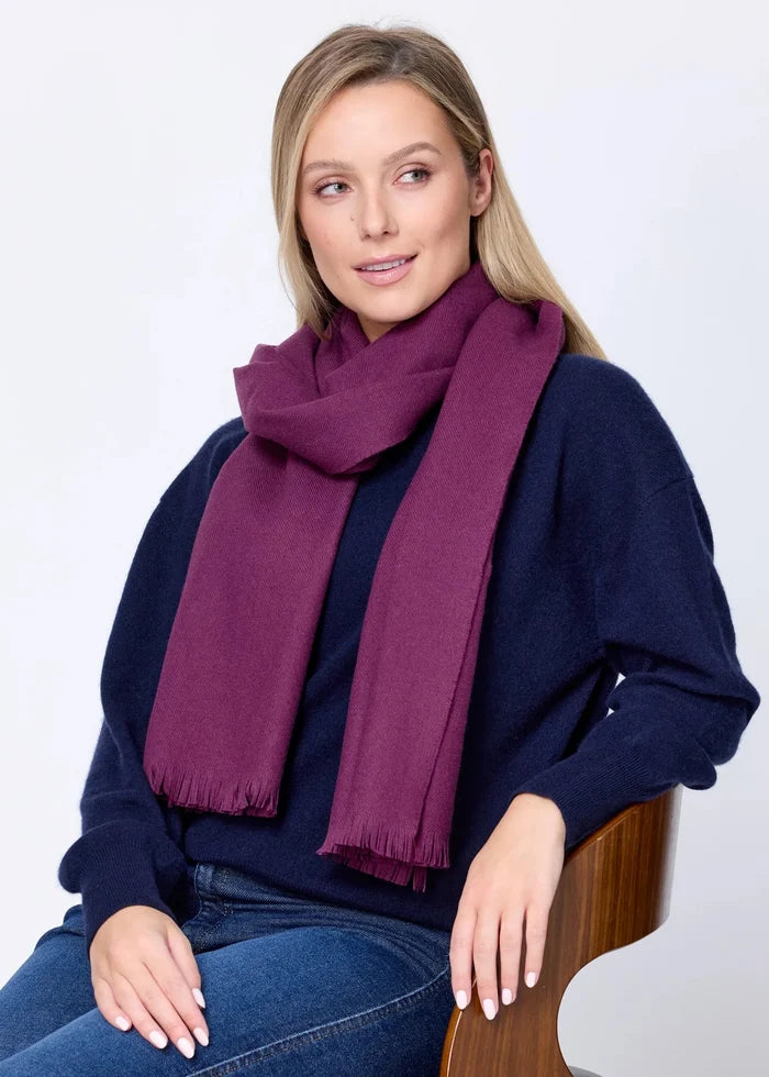 Foxford Solid Aubergine Fine Wool Cashmere Blend Scarf
