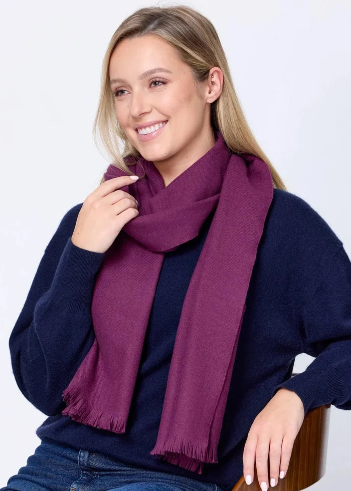 Foxford Solid Aubergine Fine Wool Cashmere Blend Scarf
