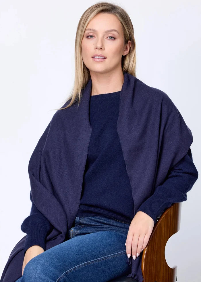 Foxford Solid Navy Fine Wool Cashmere Blend Scarf