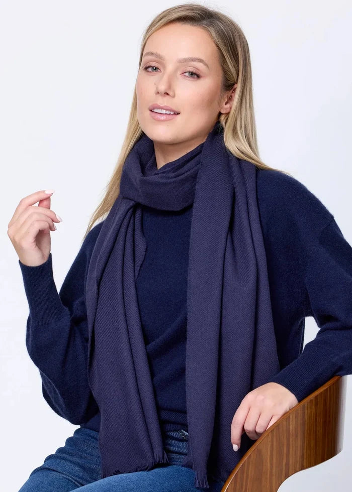 Foxford Solid Navy Fine Wool Cashmere Blend Scarf