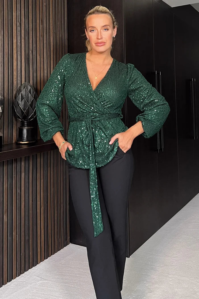 GABRIELLA L/S SEQUIN TOP (JADE GREEN)