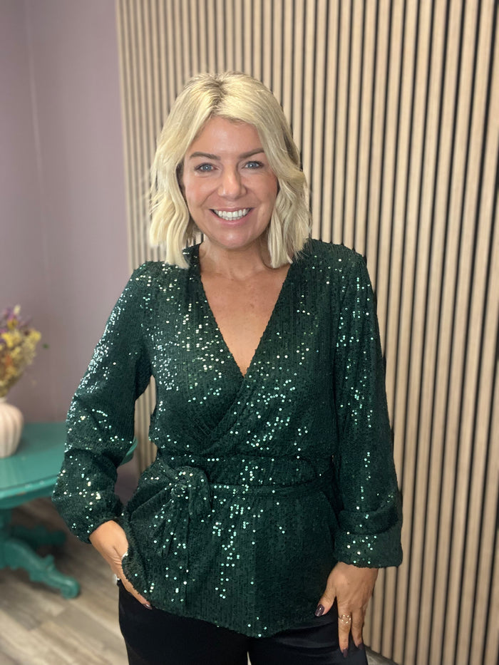 GABRIELLA L/S SEQUIN TOP (JADE GREEN)